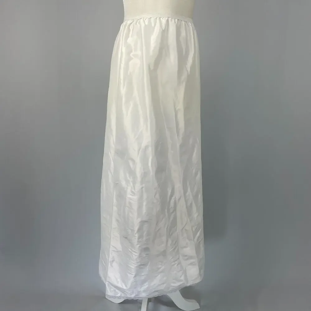 Vintage Lorraine Half Slip Size Small White Silky Shiny Long Maxi Side Slit 70s